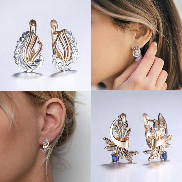 

dangle & chandelier 12 styles 585 rose gold earrings for women girl cz stone flower leaf shaped elegant wedding jewelry gifts ge335a, Silver