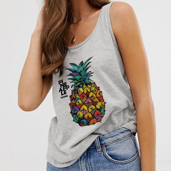 

plus size women tank summer 90s casual vest camisole pineapple avocado print harajuku sleeveless female t shirt, White