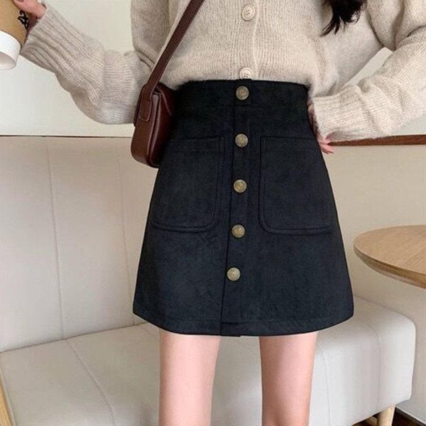 

skirts 2021 spring autumn women deerskin velvet skirt plus size 4xl high-waist ladies black bag hip a-line with pockets aq086