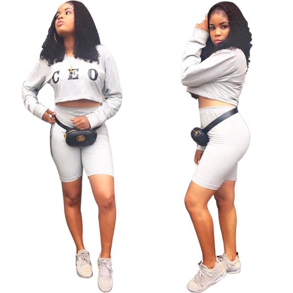 

women's tracksuits personality letters printing long-sleeved casual sport suits in the spring, Gray