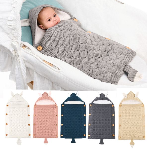 

autumn/winter stroller sleepingbags knitted buttons plus velvet warm mini ear small tail sleeping bag