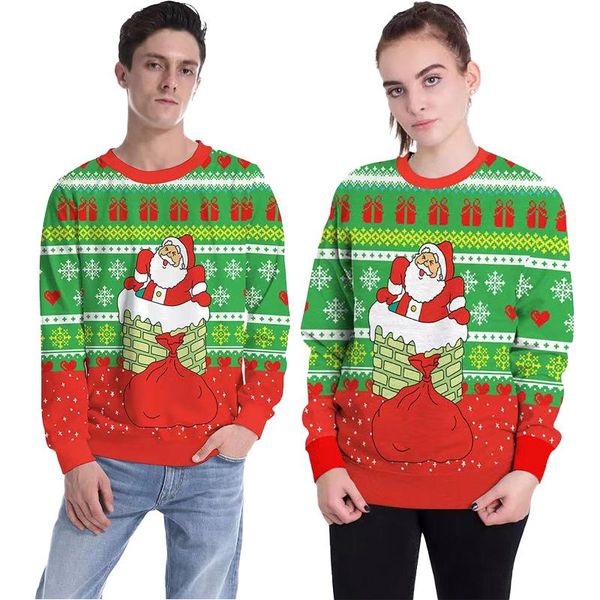 

men's sweaters christmas 2021 autumn winter funny cute santa claus snowflake print jumper xmas gifts festival couples pullovers, White;black
