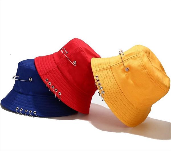 

rings safety pin bucket hat for woman fashion hip hop gorros street outdoor panama foldable lovers bob suncreen cap, Blue;gray