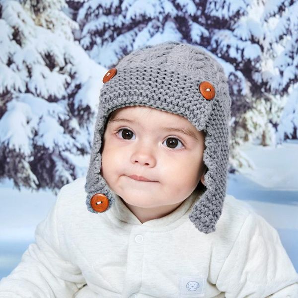 

caps & hats baby earflaps 0-3 years boys girls bonnet winter warm thick kids infant cute cotton knitted children beanie muts, Yellow