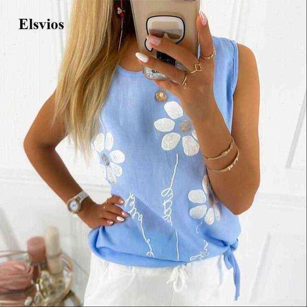

summer women blouses o neck sleeveless blouse shirt floral print blusa casual female bandage pullovers shirts streetwear, White