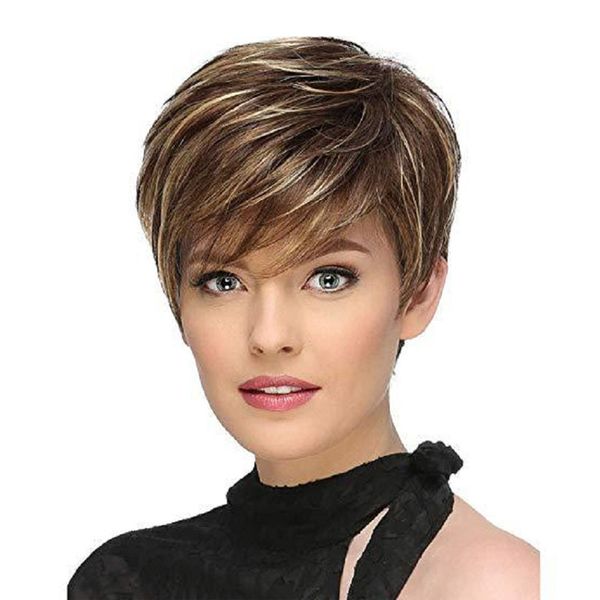 

ladies ombre brown straight wig pixie layered short brown wigs for women nature looking daily party use, Black