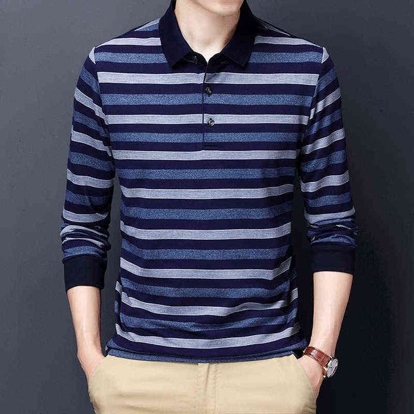 

straight hair spring and autumn men's long sleeve t-shirt middle-aged lapel striped polo shirt men's bottomed shirt upper garment, White;black