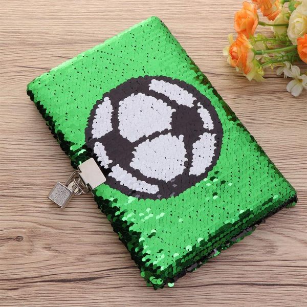 

football pattern sequin journal notebook writing planner personal diary organizer with lock (green) notepads, Purple;pink