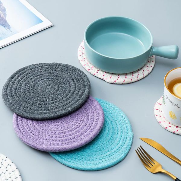 

mats & pads 3pcs/set placemat pad coasters kitchen table knitting bowl padding mat hand-made insulation round placemats
