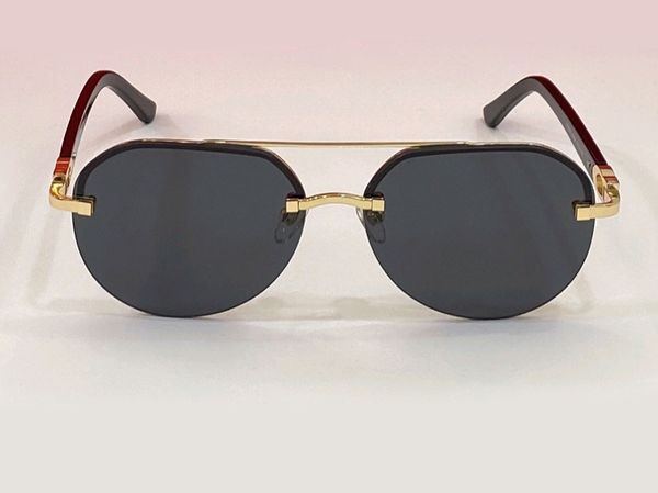 

men vintage pilot sunglasses gold dark grey lens rimless wrap sun glasses gafas de sol 0275 sun shades uv protection with box, White;black