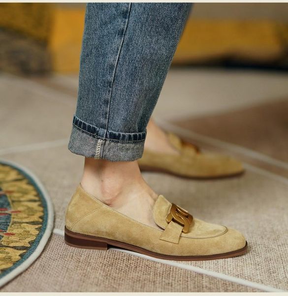 

spring fashion women shoes autumn camel color buckle casual suede loafers soft solid british style pumps for dress, Black