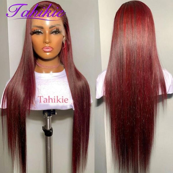 

lace wigs straight 99j front wig colored human hair brown with highlight red color brazilian 4x4 closure tahikie re, Black;brown