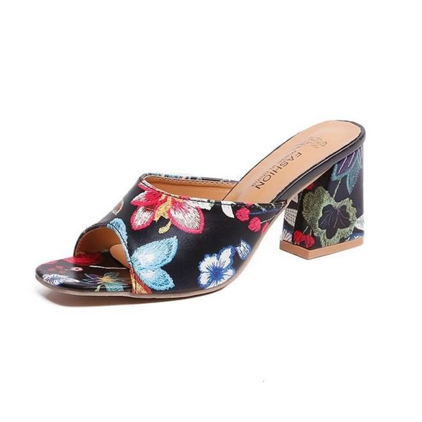 

summer large 43 sandals women's thick heel printed high heels roman sho, Black