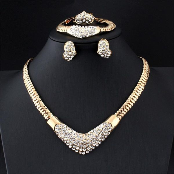 

earrings & necklace dubai women crystal dance party creative bracelet stud for bridal wedding ring fashion jewelry sets, Silver