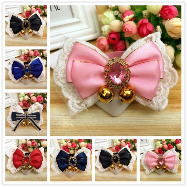 

cat necklace princess bow tie dog collar sweet pet scarf with bell puppy neck strap yorkie chihuahua pug cute kitty accessories collars & le