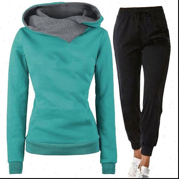 

casual tracksuit 2 pieces sets womens pants hoodies sweatshirt and suits pullover hooded trousers autumn spring outfits female, White