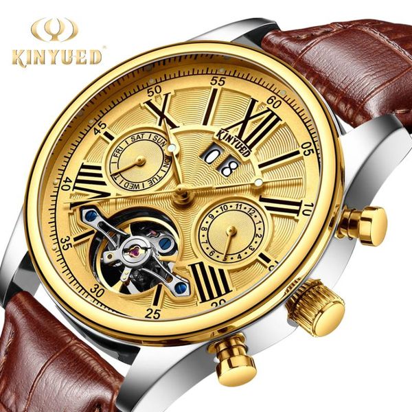 

automatic skeleton watch men mechanical watches mens calendar sports waterproof leather horloges mannen wristwatches, Slivery;brown