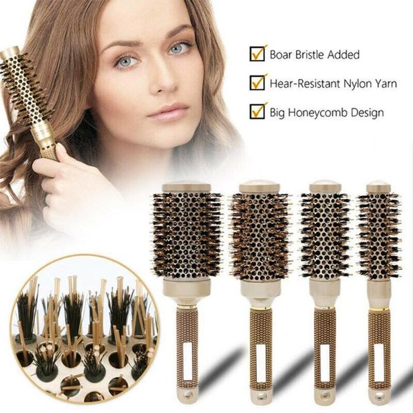 

handle nano technology ceramic round brush for blow barrel bristle boar ionic aluminum brushes dry protect natural j5h5 hair, Silver