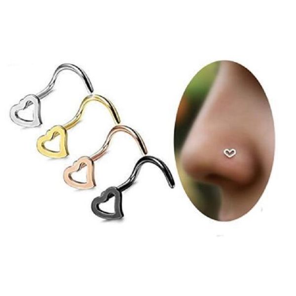 Herz-Nasenringe aus Edelstahl mit Schraubbolzen für Damen und Herren, Piercing-Schmuck