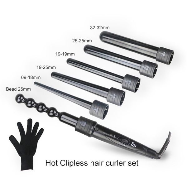 

9-32mm 6in1 professional curling iron hair curler cone ceramic curling wand roller beauty salon no harm hair curlers styler tool, Silver