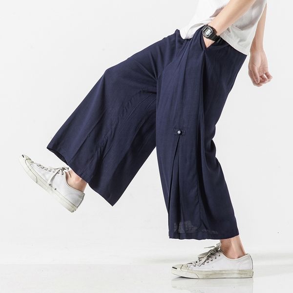 

men's pants cotton linen mens casual trousers solid color men wied leg harajuku style big size jogging male streetwear 5xl wy7z, Black