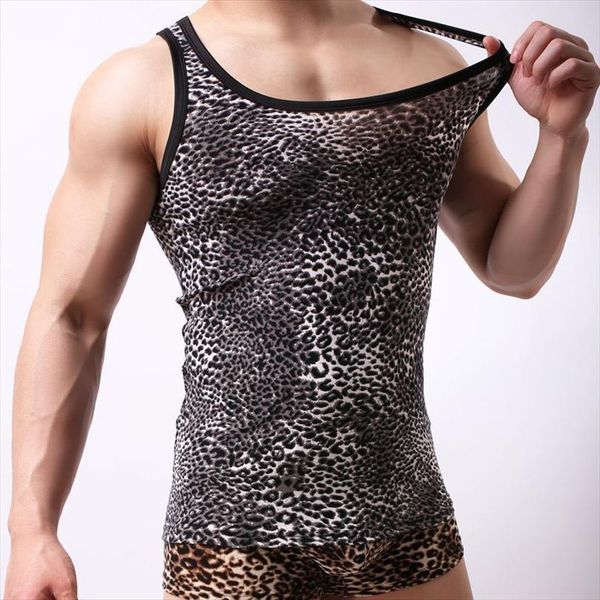 

men fashion leopard tank summer stylish sleeveless sports fitness for, White;black