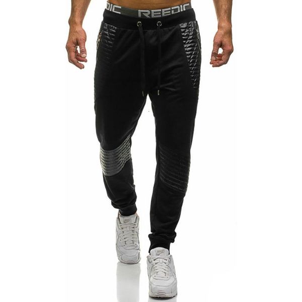 

pants men's fashionable leather slacks patchwork color sweatpants men, Black