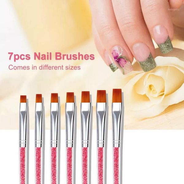 

7pcs nail brushes for applying acrylic uv gel 3d art design painting drawing pen set with rhinestones handle tools1, Yellow