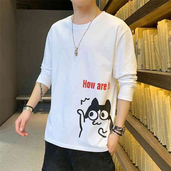 

men's t-shirts t long sleeve t-shirt cartoon printing loose bottomed shirt fashionable autumn clothes versatile student coat vqwo, White;black