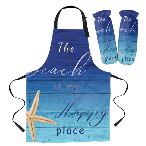 

aprons daily cleaning apron set starfish gradient wood grain chef waiter anti-oil kids cooking gardening work sleeve cover