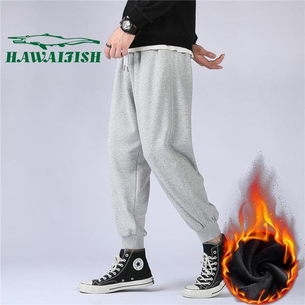 

men's trousers 2021 spring and autumn sports pants plus velvet solid color casual young students trendy, Black