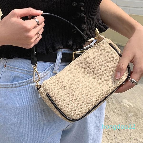 

evening bags women's shoulder bag designer chain handbag wicker woven messenger straw rectangular summer beach rattan