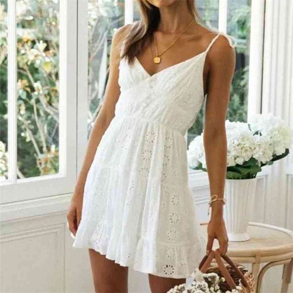 

foridol white lace sleeveless summer dress women hollow out embriodery sundress casual button beach boho vintage short dress 210415, Black;gray