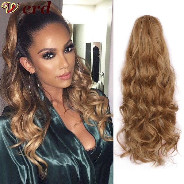 

synthetic wigs werd drawstring ponytail long wavy hair fiber clip in wig blonde brown suitable for lady, Black