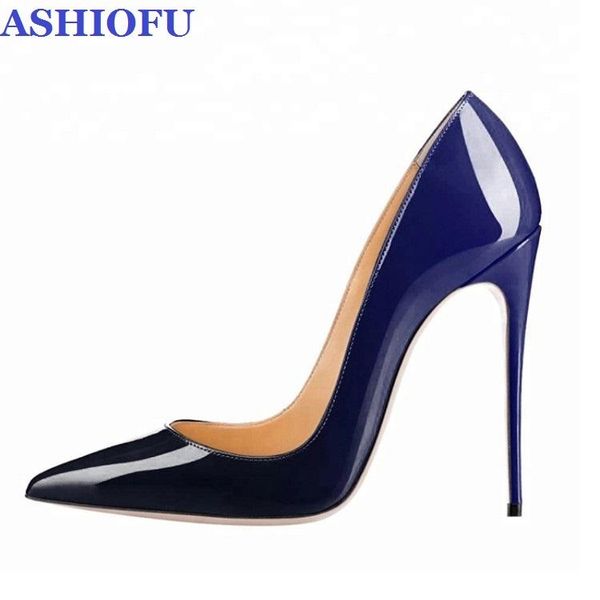 

dress shoes ashiofu women's high heels pumps gradient patent leather party prom evening fashionable plus size court, Black