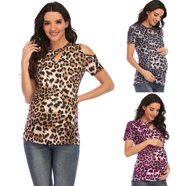 

women's t-shirt maternity clothes women off-the-shoulder leopard plus size wear mom camisetas de mujer, White