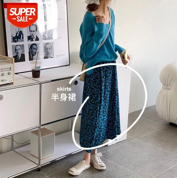 

huang zheng retro hit color floral skirt female korean style temperament high waist and thin drape q79962 #b277, Black;gray