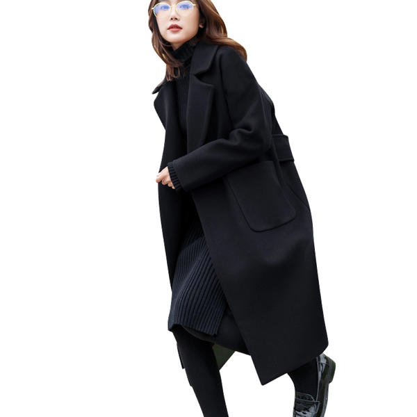 

women's wool & blends spring autumn jackets casual black jacket temperament warm fashion woolen coats turndown collar unprofitable sale