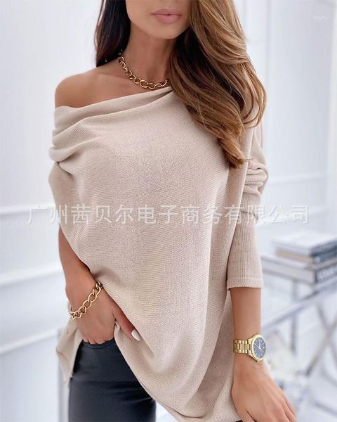 

women's sweaters wepbel women solid color autumn fashion long sweater loose pullover off-shoulder casual full sleeve, White;black
