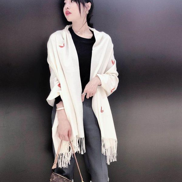 

scarves embroidery scarf winter wild thick warmth pure color embroidered shawl dual-use cloak female bib, Blue;gray