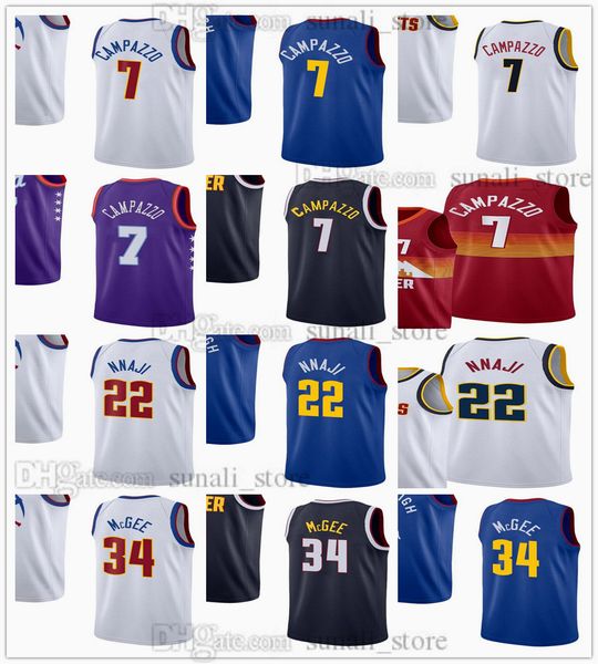 

2021 basketball jerseys 34 javale mcgee 7 facundo campazzo 22 zeke nnaji city white orange earned navy blue rainbow color breathable sports, Black;red