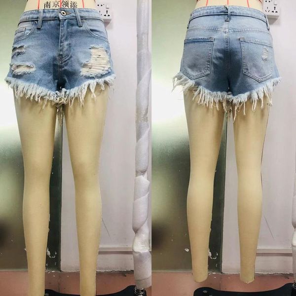 

women's jeans lugentolo ripped jean shorts women summer vintage washed mid waist irregular frayed snowflake, Blue