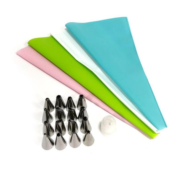 

baking & pastry tools 18pcs/set diy silicone molds cake icing piping cream bags with 16pcs nozzle tips decorating mould set