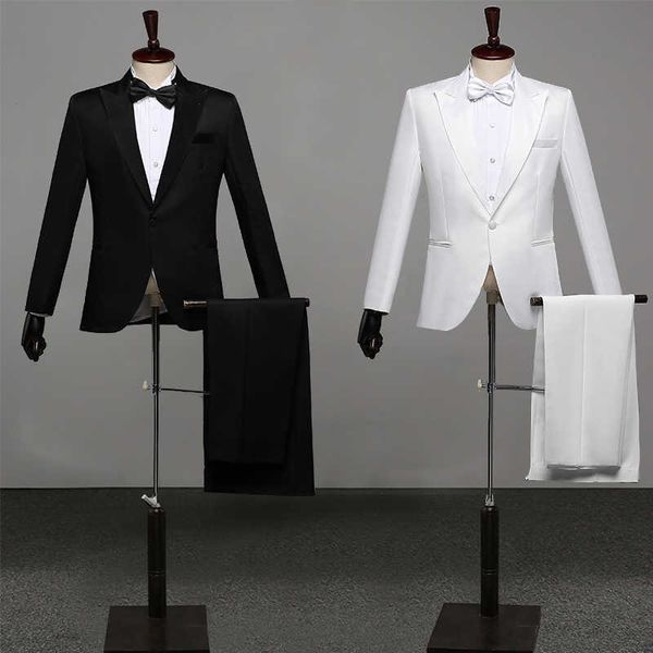 Homens Prom Terns Homens xale Lapela Branco Preto Preto Jaqueta Calças Terno Slim Evening Party Stage Mostrar desempenho no casamento terno X0909