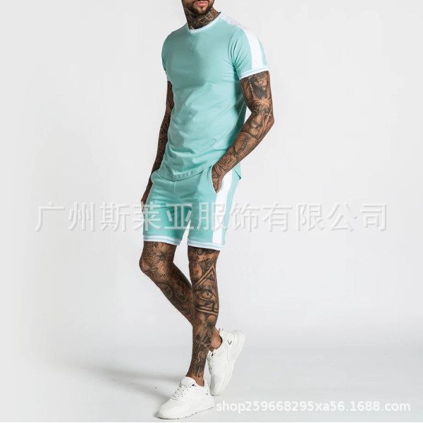 

Tracksuits Fashion Movement Contrast Short Sleeve Men' Casual Suit, Picture color