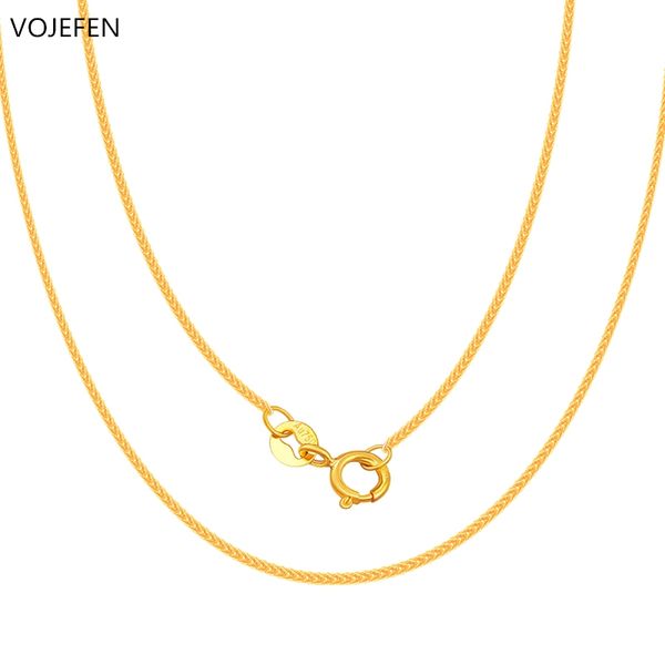 

vojefen au750 18k real gold link necklace for women , wheat /rope /box chain choker fine jewelry gift, Golden;silver