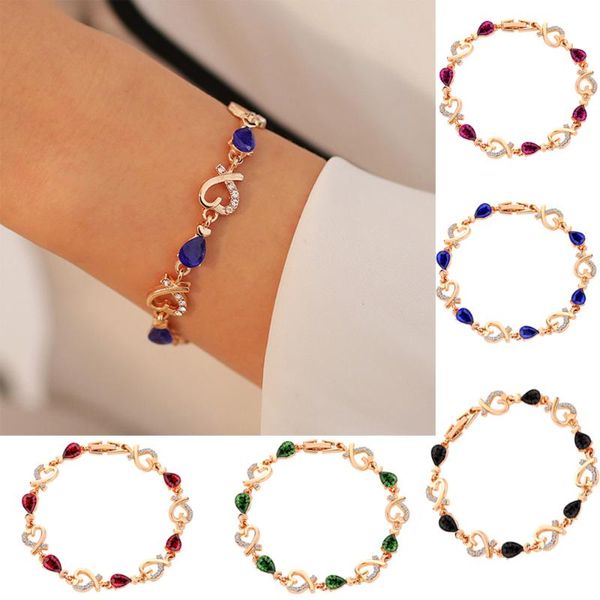 

colors beautiful bracelet for women colorful austrian crystal fashion heart chain female gifts wholesale 2021 charm bracelets, Golden;silver