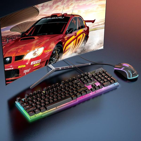

keyboards led luminous gaming keyboard and mouse set manipulator deskcomputer english version 104-key uv keycap wired usbpvc wire