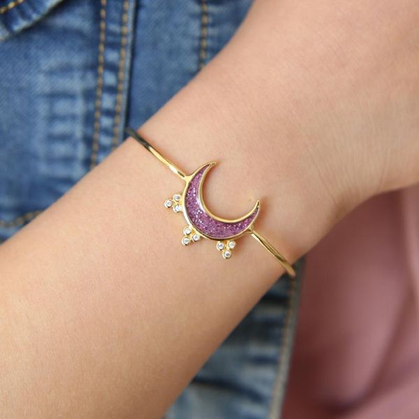 

charm bracelets fashion boutique ladies bracelet minimalist design wire hook moon female thin cz paved girls drop, Golden;silver