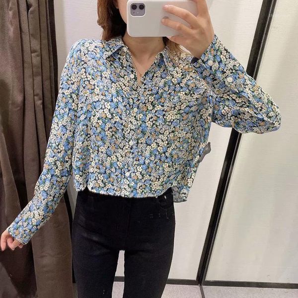 

french chiffon blouse women turn down collar long sleeve floral print shirts summer korean style womens plus size 2021 women's blouses, White